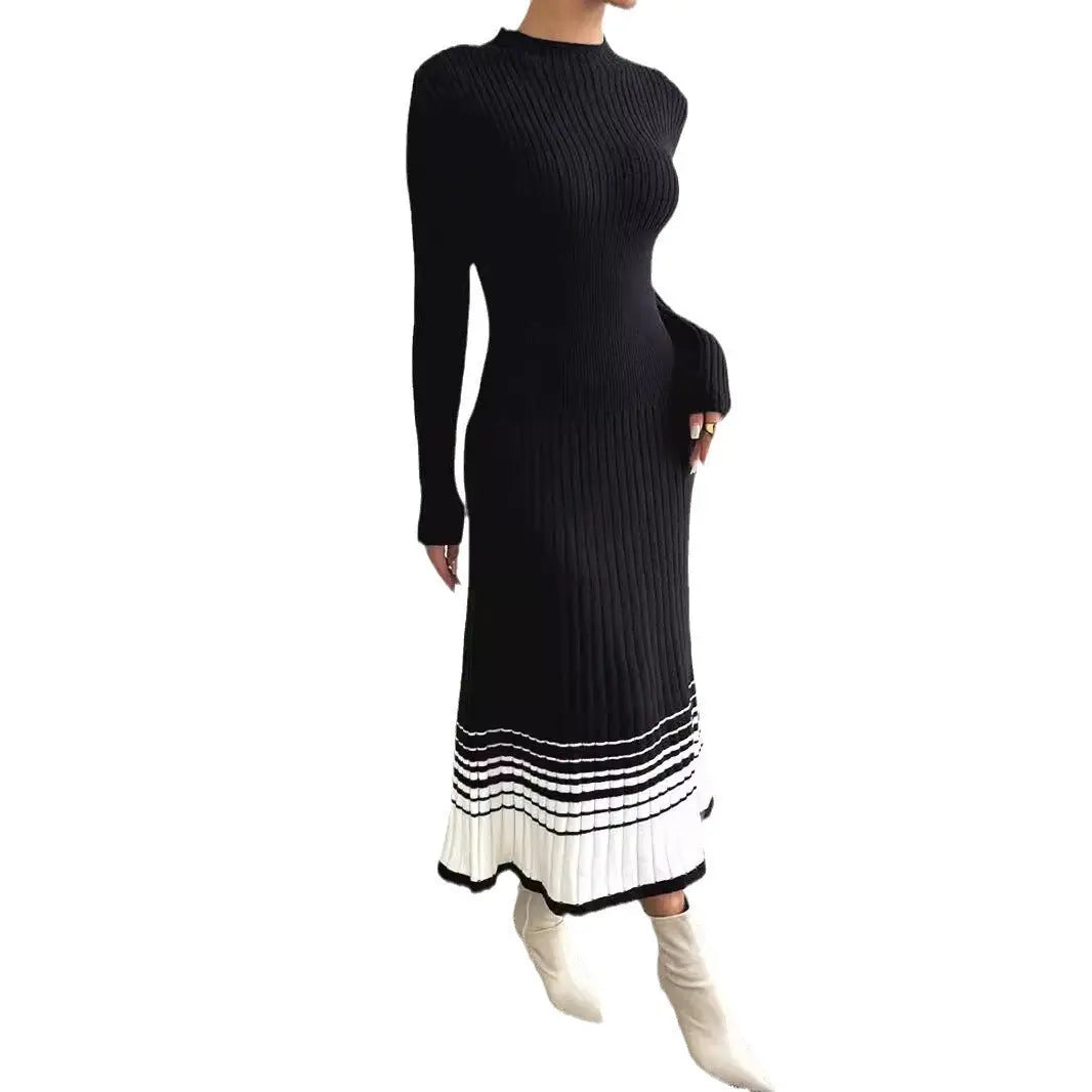 Women's Woolen Skirt Black And White Stripes Dress VogueDarzi