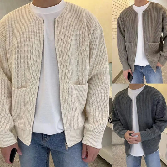 Men Zip Up Knitted Cardigan Lined 
Funnel Neck Jumper Sweater 
Pockets Coat All Seasons Comfortable Soft Long Sleeve VogueDarzi