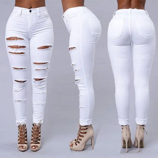 Ripped Jeans Women Skinny Trousers Casual High Waist Pencil Pants VogueDarzi