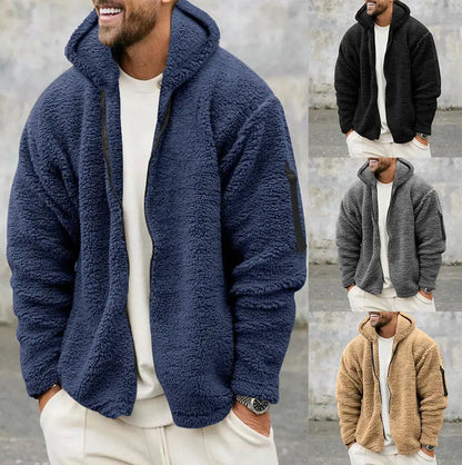 Plush Hooded Jacket Men's 
Autumn And Winter Fleece Double-sided Wear Warm Coat With Zipper Loose Casual Jacket Outdoor Clothing VogueDarzi