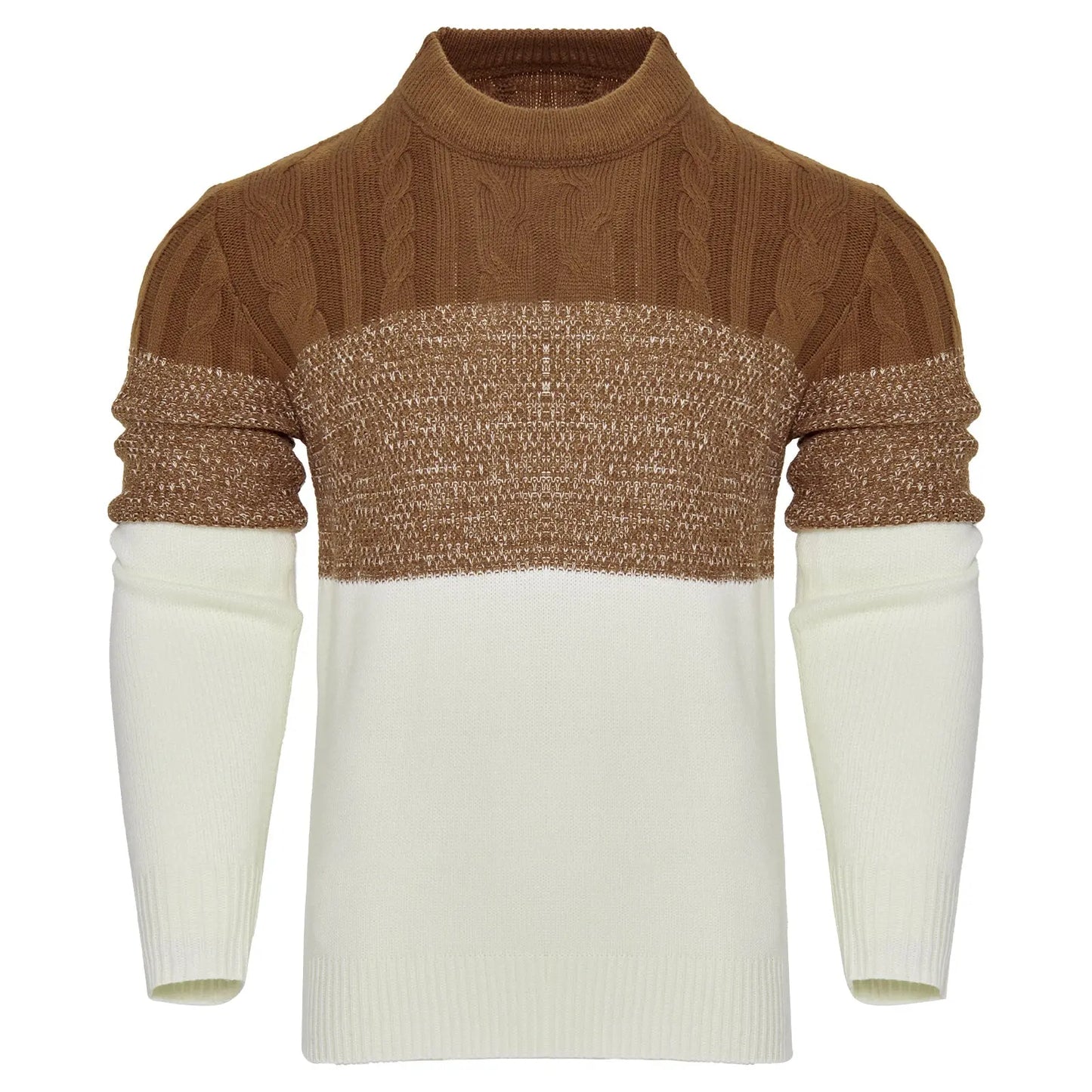 Men's Casual Color Block Long Sleeve Cable Knit Pullover Sweater VogueDarzi