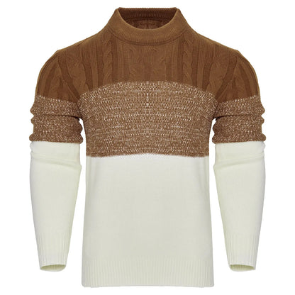 Men's Casual Color Block Long Sleeve Cable Knit Pullover Sweater VogueDarzi