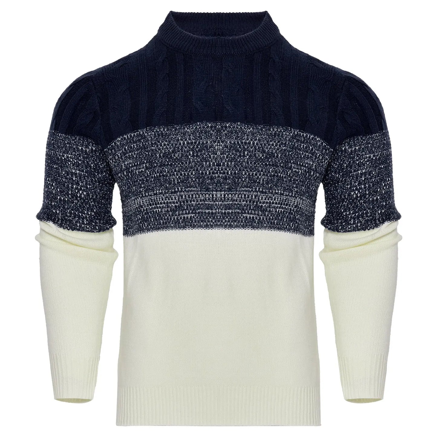 Men's Casual Color Block Long Sleeve Cable Knit Pullover Sweater VogueDarzi