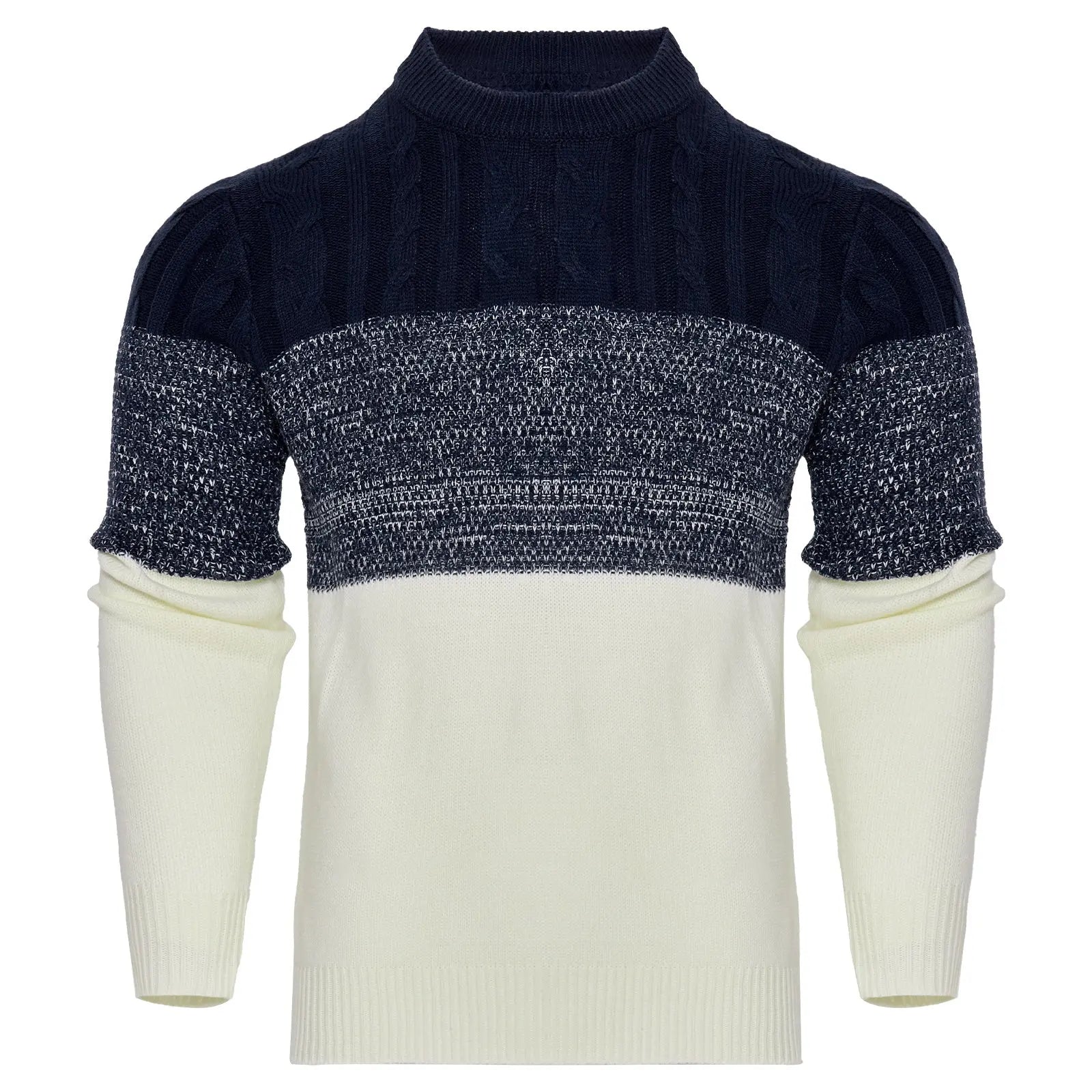 Men's Casual Color Block Long Sleeve Cable Knit Pullover Sweater VogueDarzi