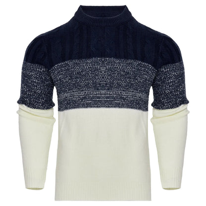 Men's Casual Color Block Long Sleeve Cable Knit Pullover Sweater VogueDarzi