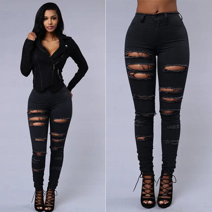 Ripped Jeans Women Skinny Trousers Casual High Waist Pencil Pants VogueDarzi