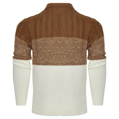 Men's Casual Color Block Long Sleeve Cable Knit Pullover Sweater VogueDarzi