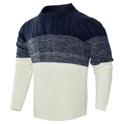 Men's Casual Color Block Long Sleeve Cable Knit Pullover Sweater VogueDarzi