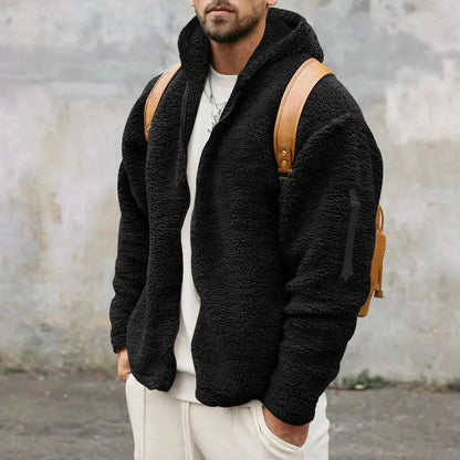 Plush Hooded Jacket Men's 
Autumn And Winter Fleece Double-sided Wear Warm Coat With Zipper Loose Casual Jacket Outdoor Clothing VogueDarzi