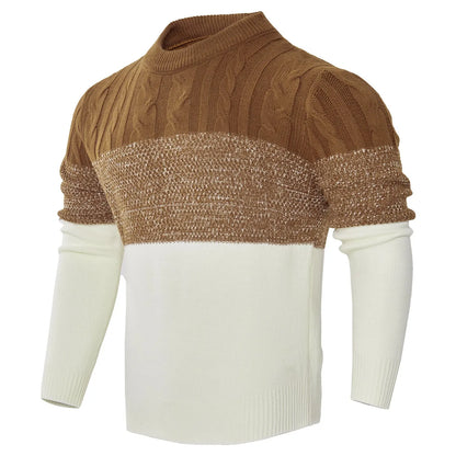 Men's Casual Color Block Long Sleeve Cable Knit Pullover Sweater VogueDarzi