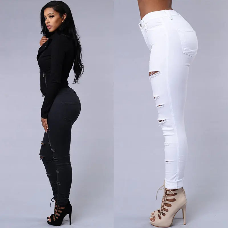 Ripped Jeans Women Skinny Trousers Casual High Waist Pencil Pants VogueDarzi