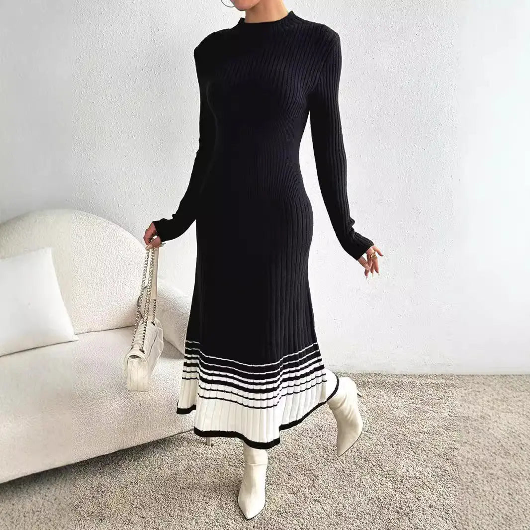 Women's Woolen Skirt Black And White Stripes Dress VogueDarzi