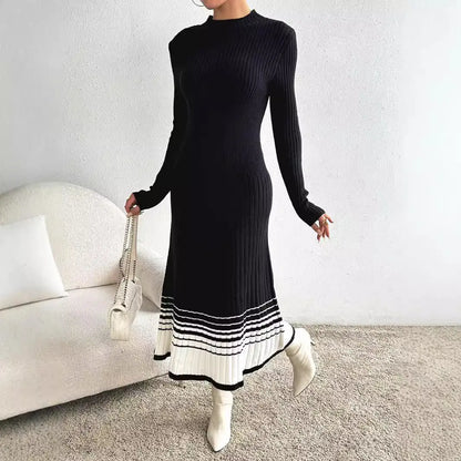 Women's Woolen Skirt Black And White Stripes Dress VogueDarzi