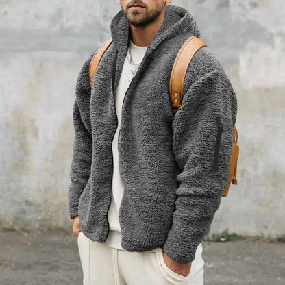 Plush Hooded Jacket Men's 
Autumn And Winter Fleece Double-sided Wear Warm Coat With Zipper Loose Casual Jacket Outdoor Clothing VogueDarzi