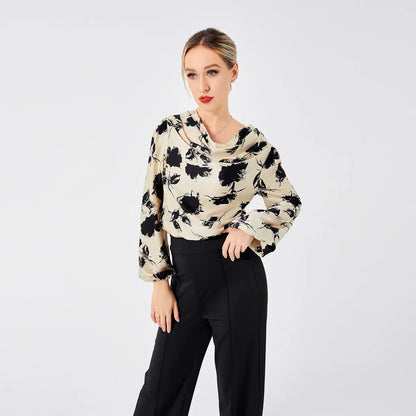 Elegant Ladies Print Front Drop Collar Blouse - VogueDarzi