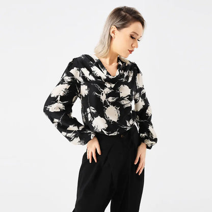 Elegant Ladies Print Front Drop Collar Blouse - VogueDarzi