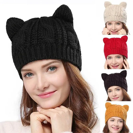 Hand Made 3D Cute Knitted Cat Ear Beanie For Winter - VogueDarzi