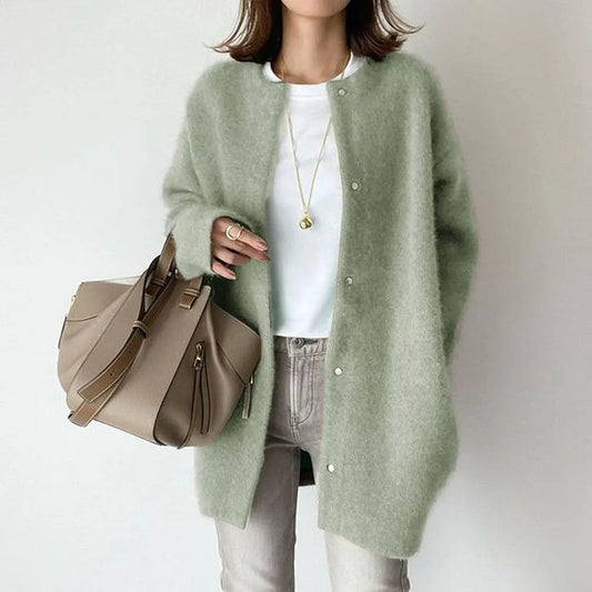 Loose Round Neck Single Breasted Cardigan Fashion Solid Color Coat Jacket Autumn And Winter Women's Clothing VogueDarzi