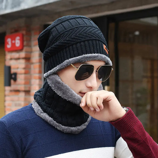 Men's Knitted Wool Hat Casual Warm Bib - VogueDarzi