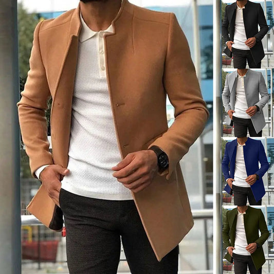 Men's Slim Coat Fashion Single-breasted Solid Color Business Jackets Fall And Winter Tops Outwear Clothing VogueDarzi