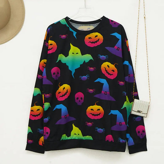 Women's Halloween Pumpkin Print Long Sleeve Loose Sweatshirt VogueDarzi