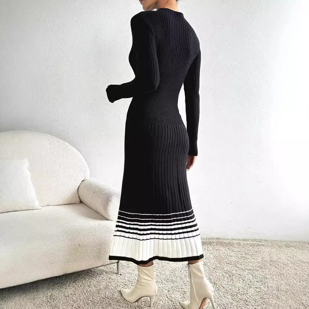 Women's Woolen Skirt Black And White Stripes Dress VogueDarzi