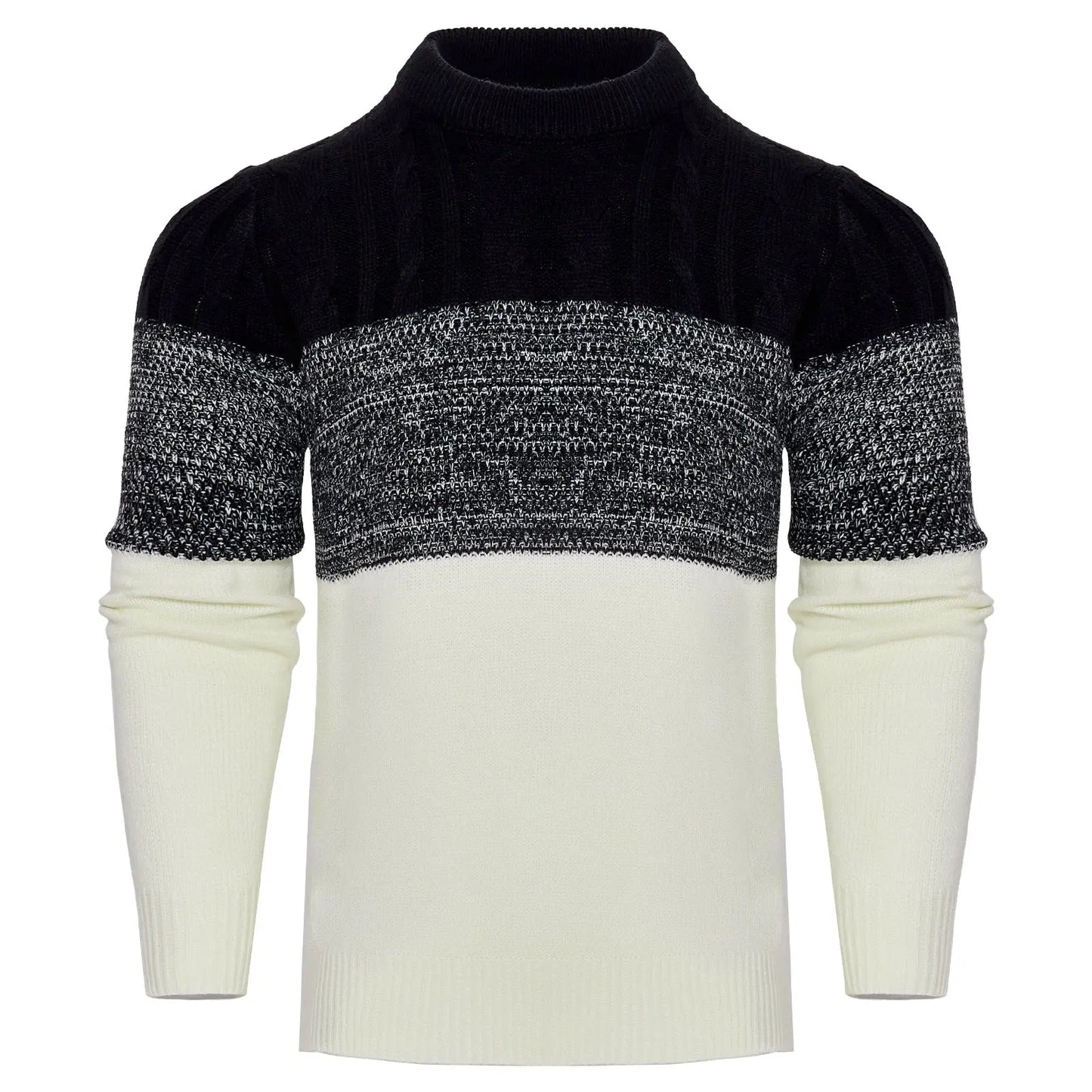 Men's Casual Color Block Long Sleeve Cable Knit Pullover Sweater VogueDarzi