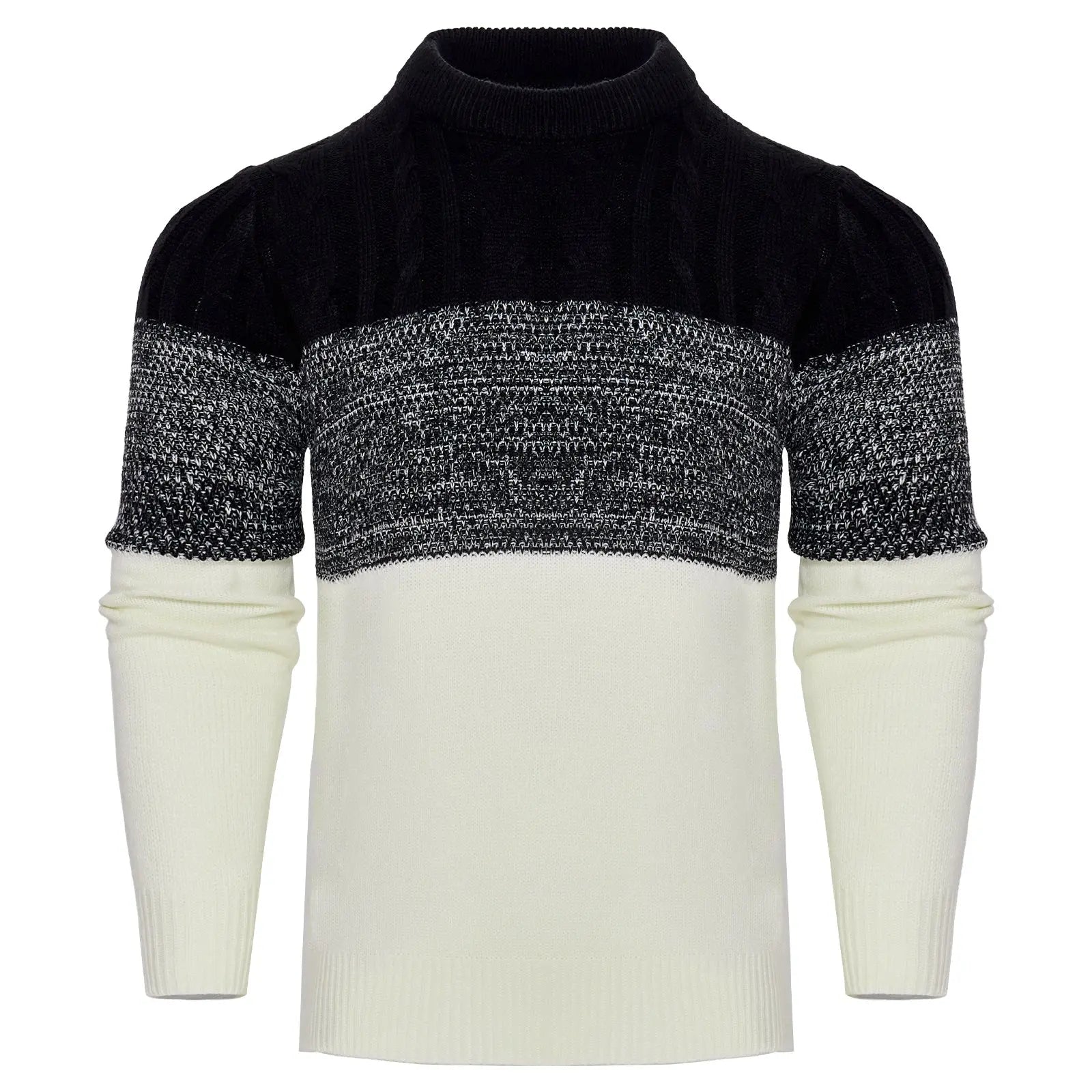 Men's Casual Color Block Long Sleeve Cable Knit Pullover Sweater VogueDarzi