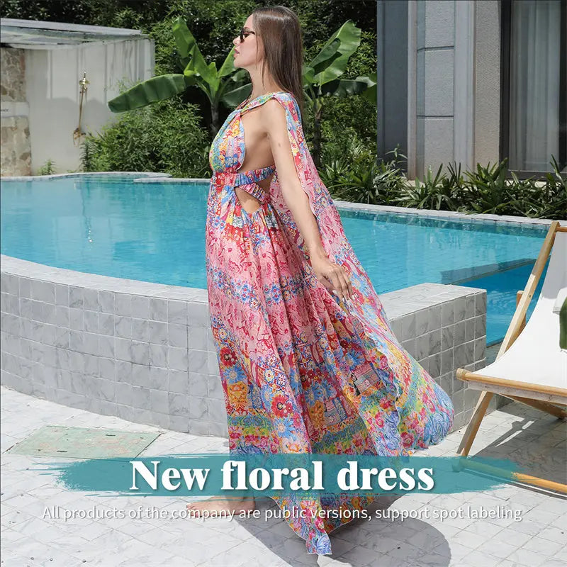 Women's Floral Style Large Hem Dress VogueDarzi