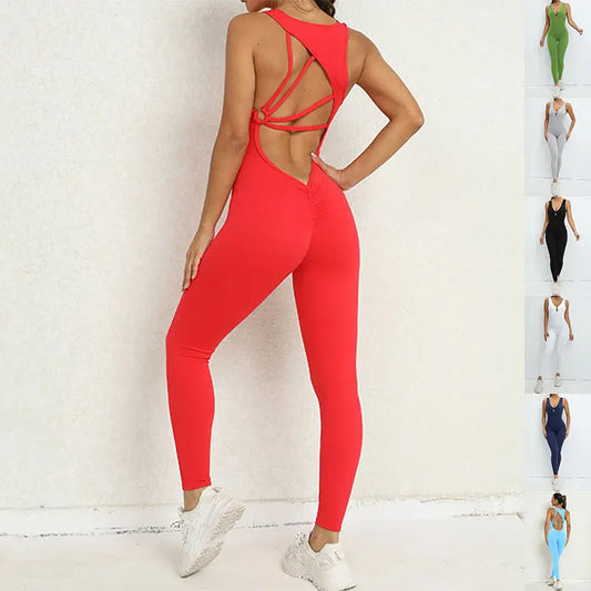 Yoga 
Jumpsuit V-shaped Back Design
 Sleeveless Fitness Running Sportswear Stretch Tights Pants For Womens Clothing VogueDarzi