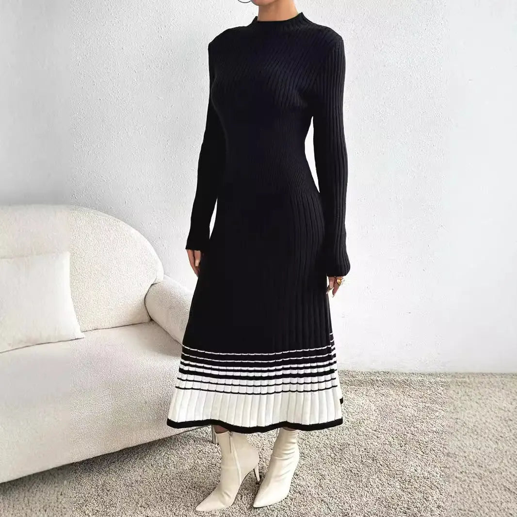 Women's Woolen Skirt Black And White Stripes Dress VogueDarzi