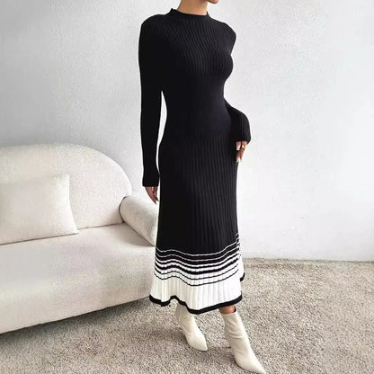 Women's Woolen Skirt Black And White Stripes Dress VogueDarzi