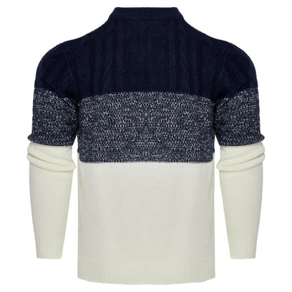 Men's Casual Color Block Long Sleeve Cable Knit Pullover Sweater VogueDarzi