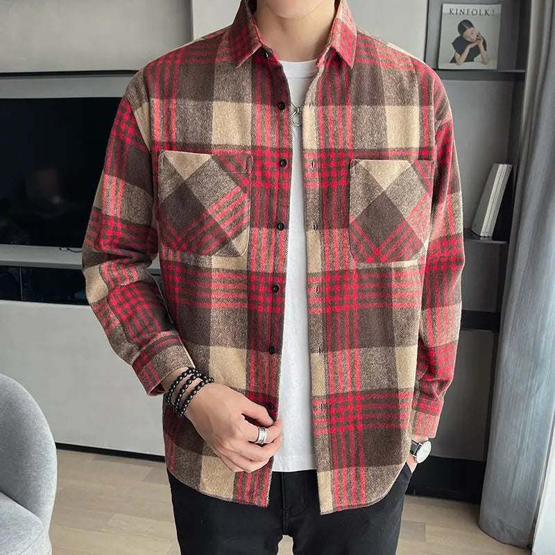 Men's Versatile Casual Loose Brushed Soft Shirt Coat VogueDarzi