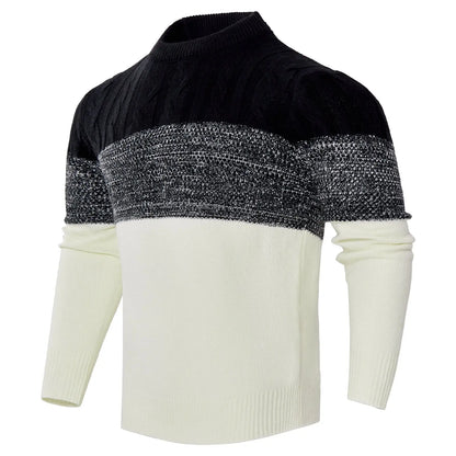 Men's Casual Color Block Long Sleeve Cable Knit Pullover Sweater VogueDarzi