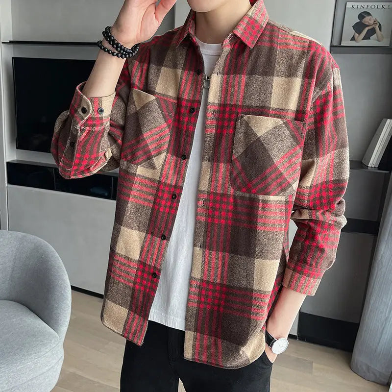 Men's Versatile Casual Loose Brushed Soft Shirt Coat VogueDarzi