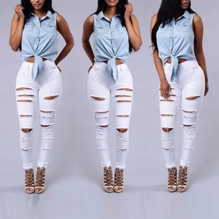 Ripped Jeans Women Skinny Trousers Casual High Waist Pencil Pants VogueDarzi