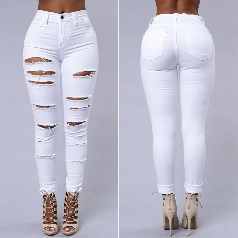 Ripped Jeans Women Skinny Trousers Casual High Waist Pencil Pants VogueDarzi